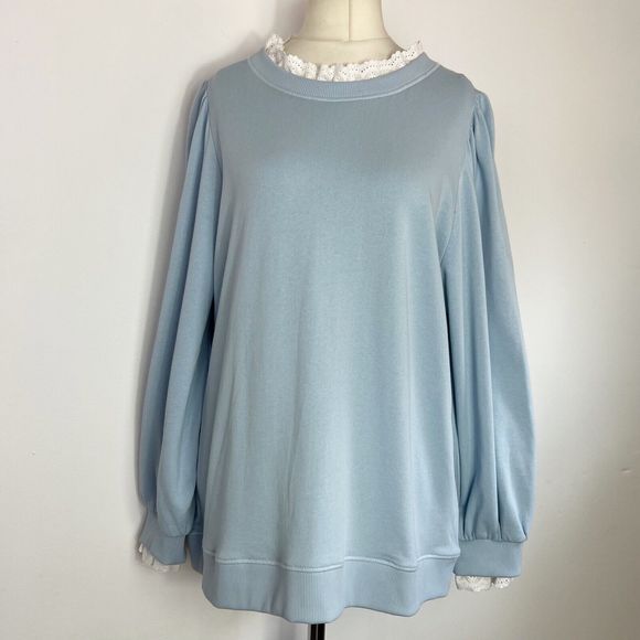And/Or Sweaters - And/Or John Lewis Pastel Blue Jumper With Broderie Collar UK Size 20 NWT